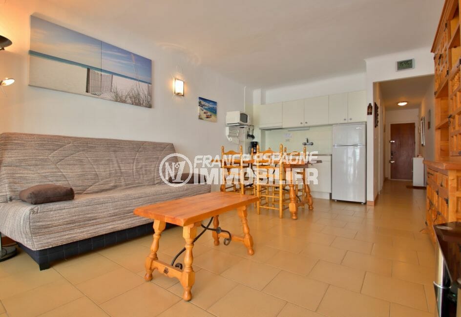 appartement a vendre rosas: appartement 53 m² avec vue mer, salon/sejour avec cuisine ouverte