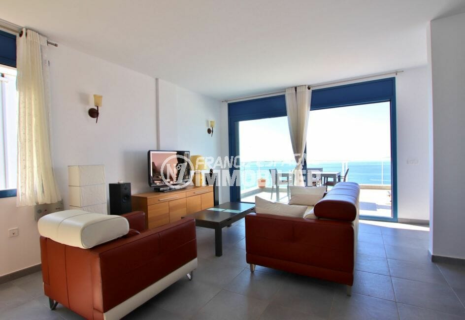 maison a vendre espagne rosas, 255 m², salon avec terrasse solarium, vue mer